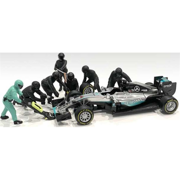 F1 Pit Crew Figures Set #1 Team Black (x7)