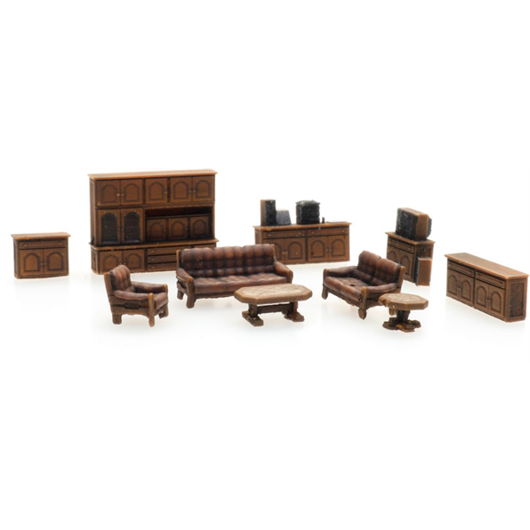 Dark Brown Living Room Interior 1:160 Ready-Made, Painted
