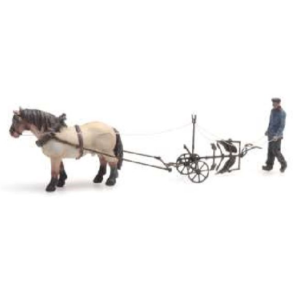 Horse And Plough 1:87 Ready-Made, Painted