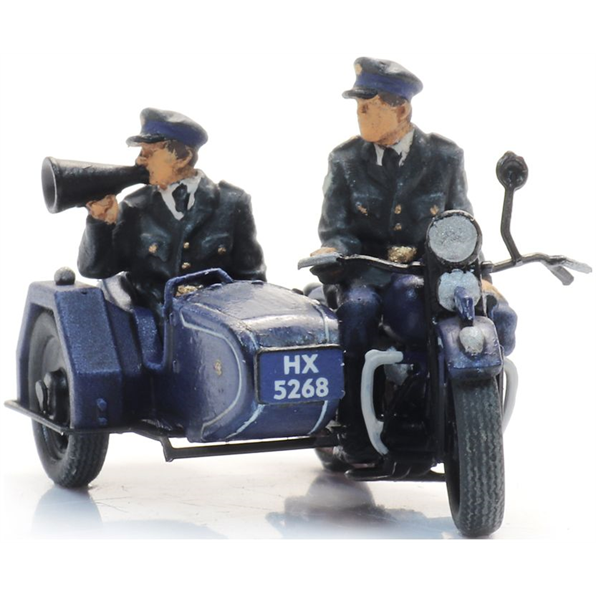 Police Motorcycle w/Sidecar + 2 Figures Ready-Made, Painted
