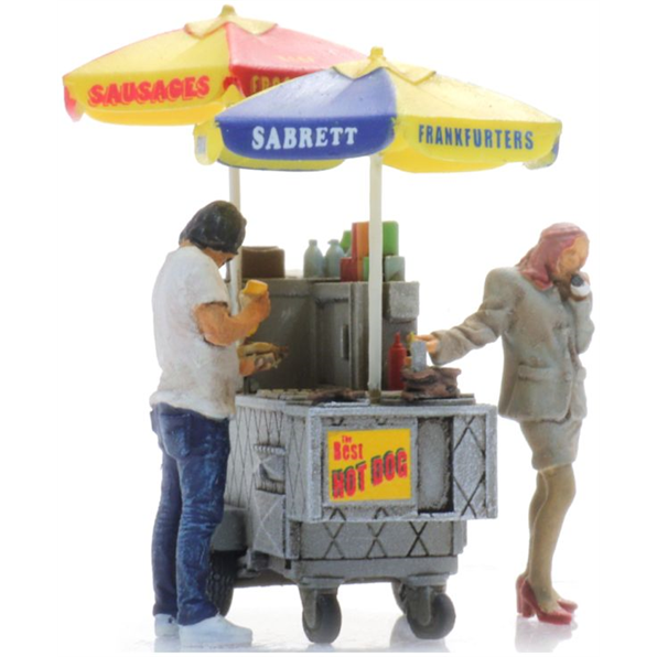 NYC Hot Dog Cart + Two Figures Ready-Made, Painted