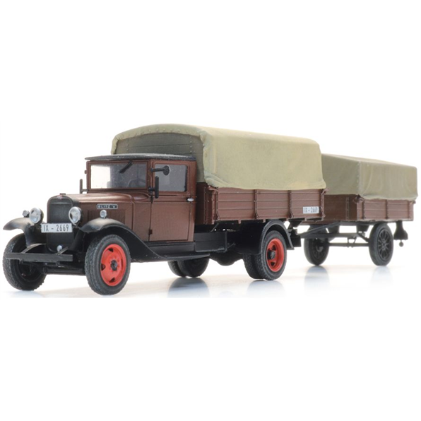 Opel Blitz 6 Flatbed Truck and Trailer w/Tarpaulin Ready-Made, Painted