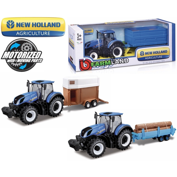 New Holland T7000 Farm Tractor+Trailer Set Blue/Black