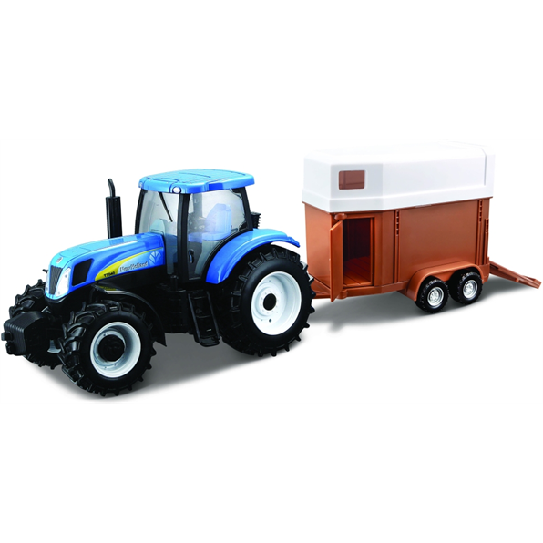 New Holland T7000 Farm Tractor + Horse Trailer Blue/Black