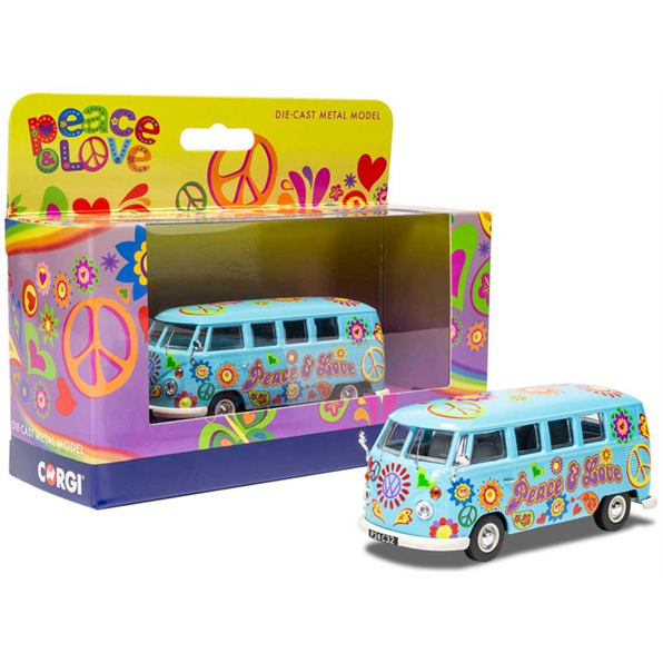Volkswagen Campervan (Blue) 'Peace, Love  and Freedom'