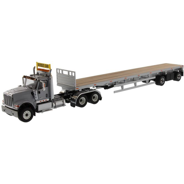 International HX520 Tandem Tractor with 53' Flatbed Trailer (Grey)