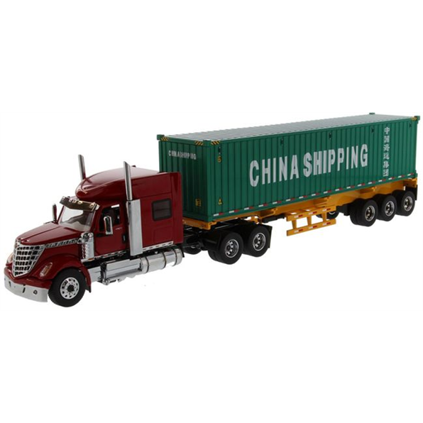 International LoneStar Day Cab Grey Skeleton Trailer 40' China Container
