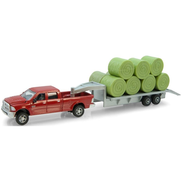 Dodge Pickup with Trailer and Bales