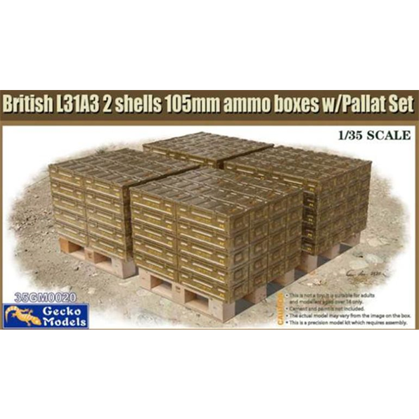 British L31A3 2 Shells 105mm Ammo Boxes w/Pallet Set