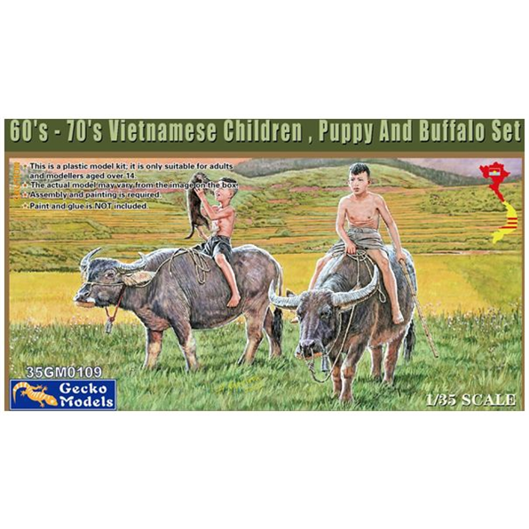 Vietnamese Children Puppy And Buffalo Set 1960-1970s