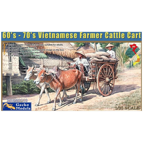 Vietnamese Farmer Cattle Cart Set 1960-1970s