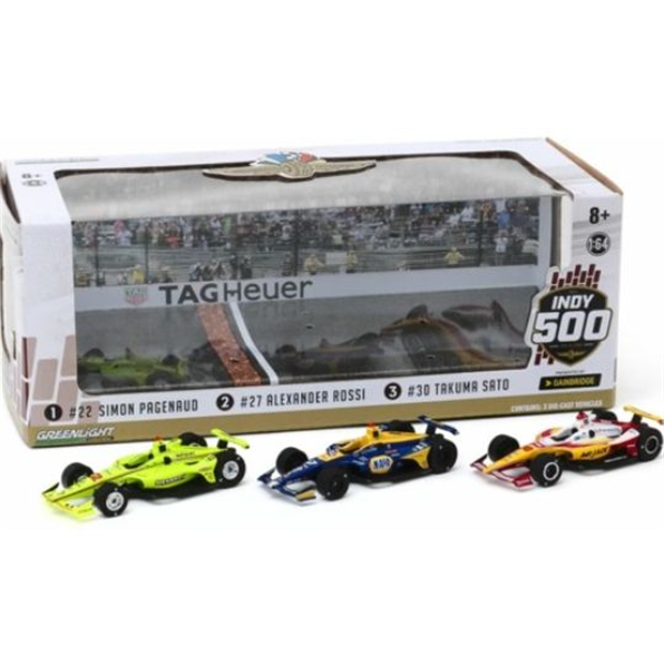 Indy 500 Podium 3 Car Set 2019 #22 S.Pagenaud/#27 A.Rossi/#3O T.Sato