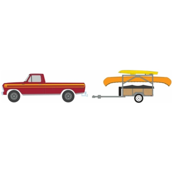 Ford F-150 Ranger Explorer 1978 Maroon Orange Stripes w/Trailer w/Rack + Kayak