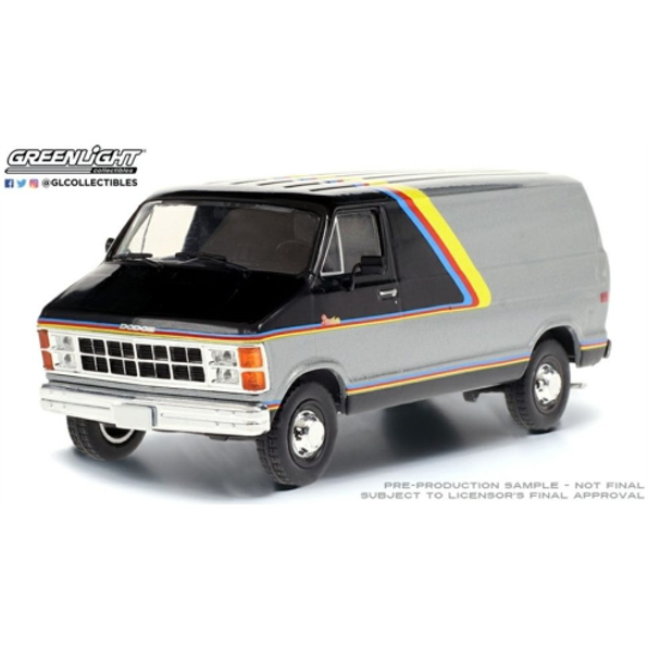 Dodge Ram B250 Van 1980 Silver and Black with Yellow, Red and Blue Stripes