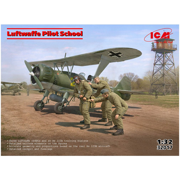 Luftwaffe Pilot School (Hs 123A Training Biplane and 3 Figures)