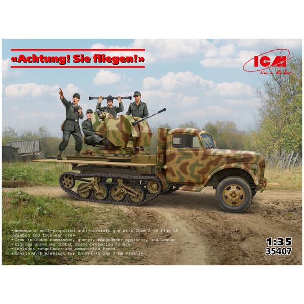 Sd.Kfz.3b 2 cm Flak 38 'Achtung! Sie Fliegen!' w/4 Crew Figures