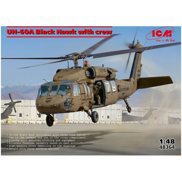 UH-60A Black Hawk Helicopter w/3 Crew Figures