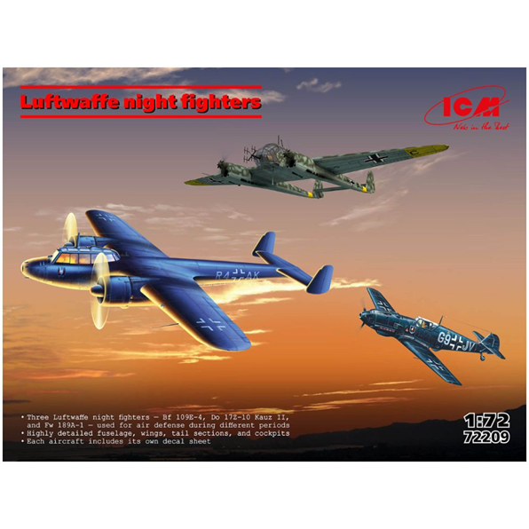 Luftwaffe Night Fighters Set of 3 (Bf 109E-4, Do 172-10 Kauz II, Fw 189A-1)