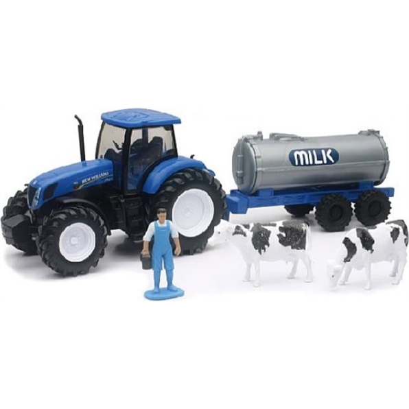New Holland T7.270 w/Milk Trailer, Farmer and Cows