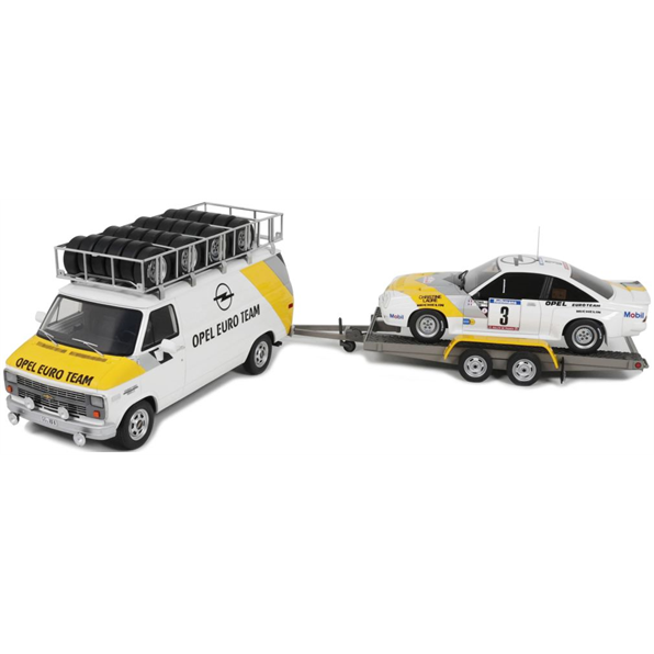 Rallye Pack Opel White Tour De Corse 1984 Assistance Vehicle/Trailer and Manta