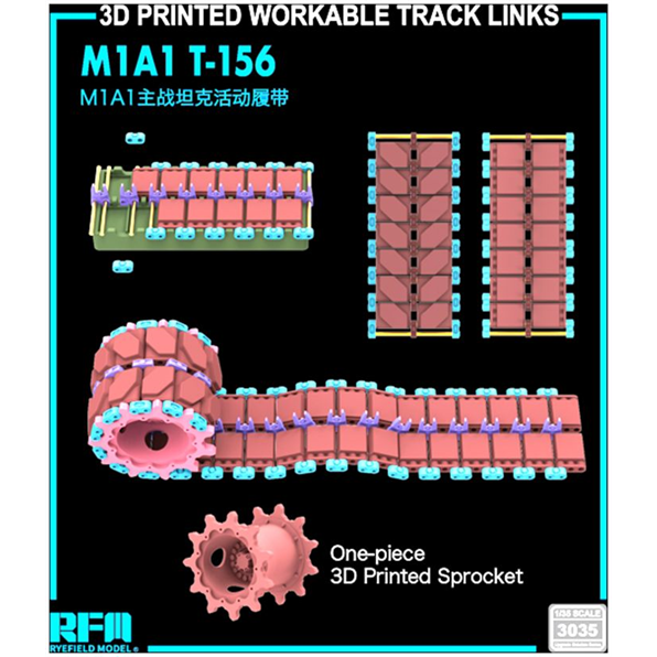 3D Printed Workable Tracks w/One-Piece Sprocket T-156 for M1A1