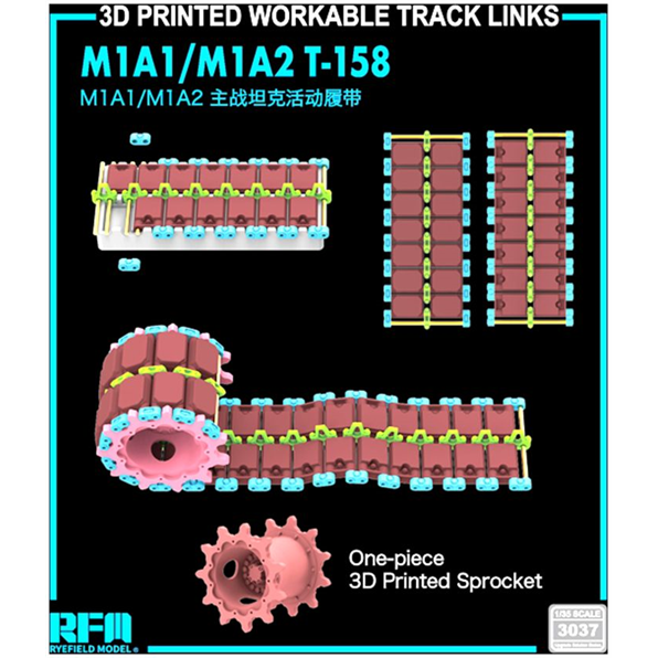 3D Printed Workable Tracks w/One-Piece Sprocket T-158 for M1A1/M1A2