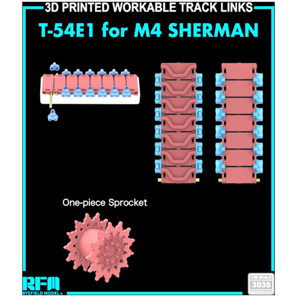 3D Printed Workable Tracks w/One-piece Sprocket T-54E1 for M4,M4A1,M4A2,M4A3,M4A4