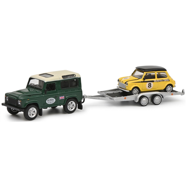 Land Rover + Mini Cooper on trailer