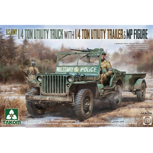 U.S. Army 1/4ton Utility Truck with 1/4ton Utility Trailer + MP Figure