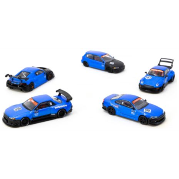 Set 5 Model Cars + Trading Cards Combo Set (Tarmac Works 10th Anniversary) Blue/Black