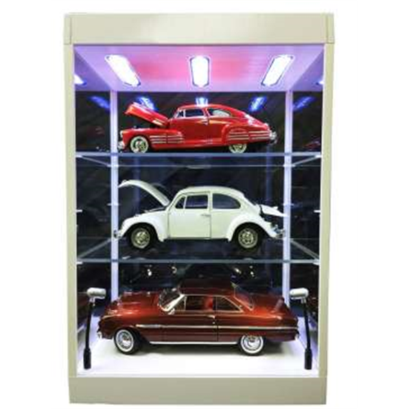 Showcase with 2 shelves  L29xW19xH44cm LED lights in base and top. White surround