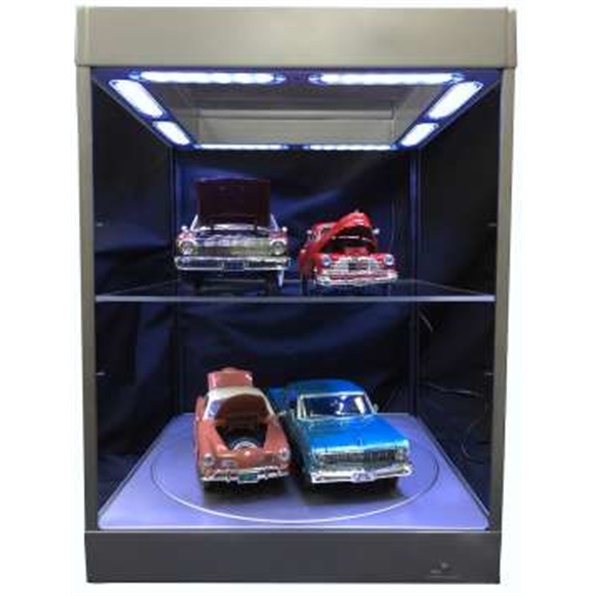 Showcase 1 shelf/turntable  L32xW32xH36cm LED lit.. Holds 4x 1/18th. Black surround