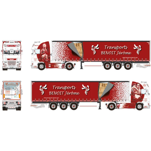 DAF XF Super Space Cab 4x2 Curtainside Trailer 3 Axle 'Transports Benoit Jerome'