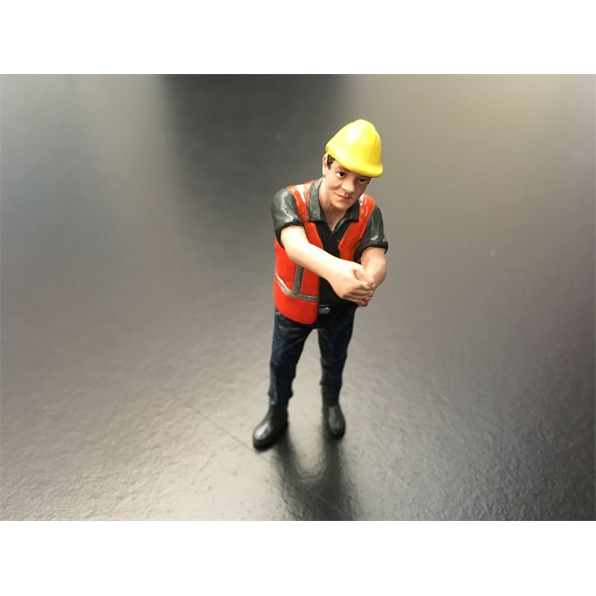 Worker connecting chain Orange safety jacket with helmet