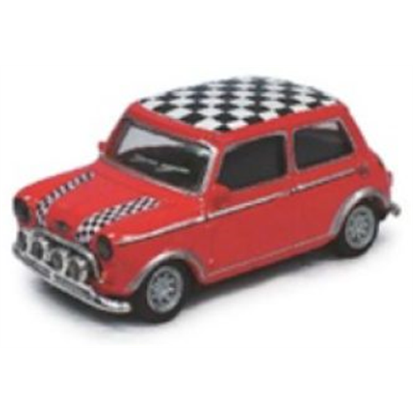 Mini Cooper - Red, Chequered roof and bonnet stripes