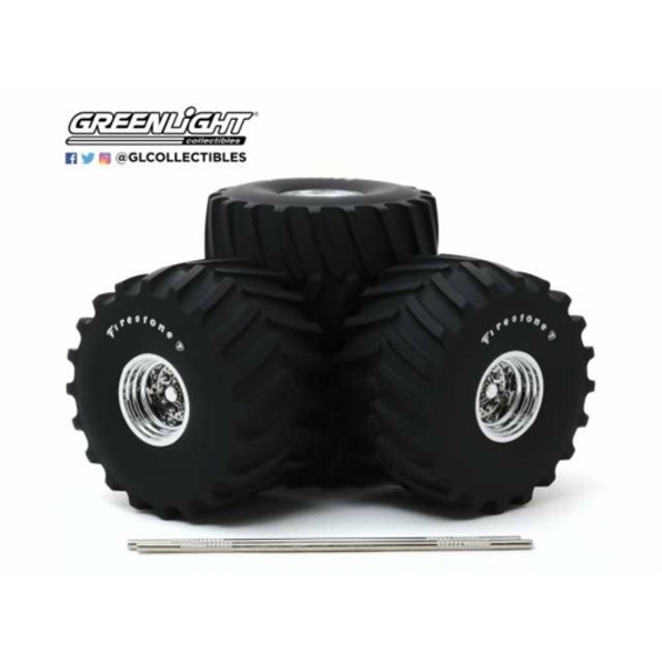 Kings Of Crunch 66-Inch Monster Truck Fire Stone Wheel And Tire Set
