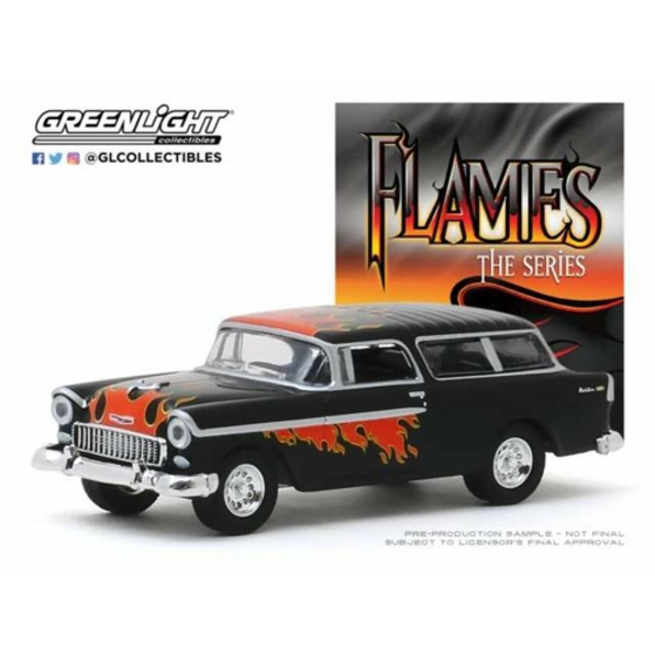 Flames The Series 1955 Chevrolet Nomad Black with Flames