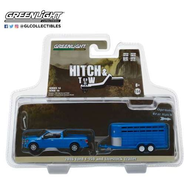 Ford F-150 with blue Live Stock Trailer Hi tch and Tow Series 14 blue 2016