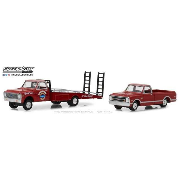 Chevy C30 Ramp Truck 24 Hr. Towing with 19 68 Chevy C10 H.D. Truck series 14 red 1971