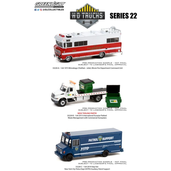 H.D. Trucks Series 22 Assortment (3-Vehicle Set) 6pcs Asst
