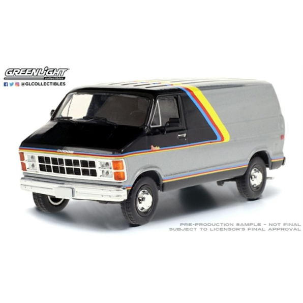 Dodge Ram B250 Van 1980 Silver and Black with Yellow, Red and Blue Stripes
