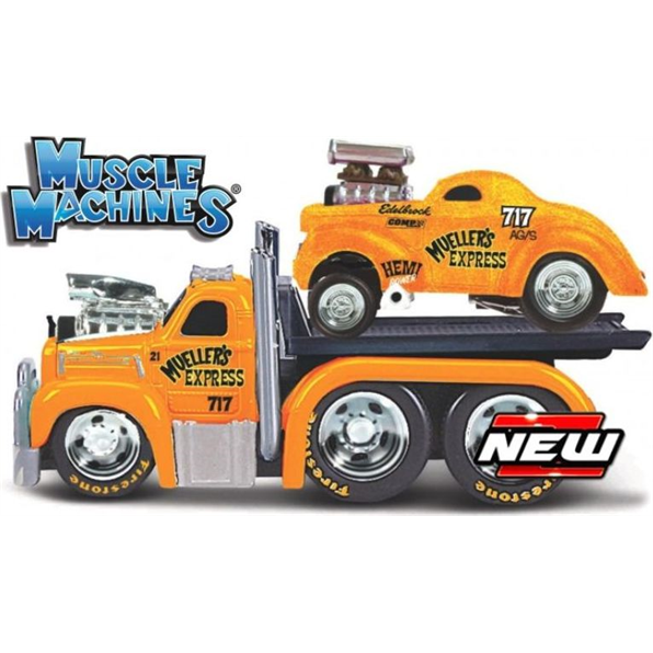 Mack B-61 Flatbed 1953 + Willys Coupe Gasser 1941 Muscle Transports