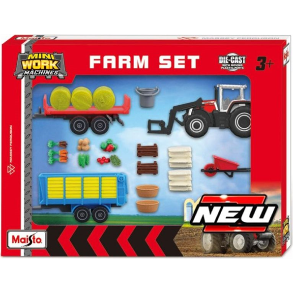 Massey Ferguson Mini Work Machine Farm Tractor Play Set 12 pcs