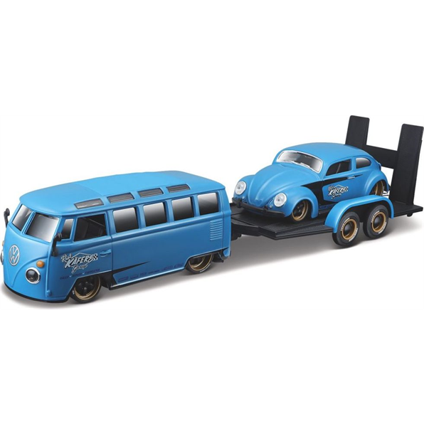 VW T1 Van 'Samba' + VW Beetle 2 Car Set Blue
