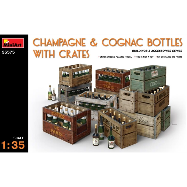 Champagne and Cognac Bottles with Crates