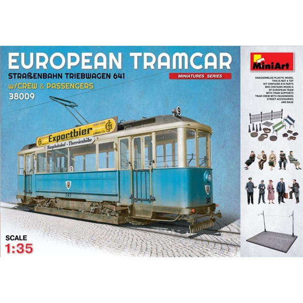 European Tram Car with Crew and Passengers