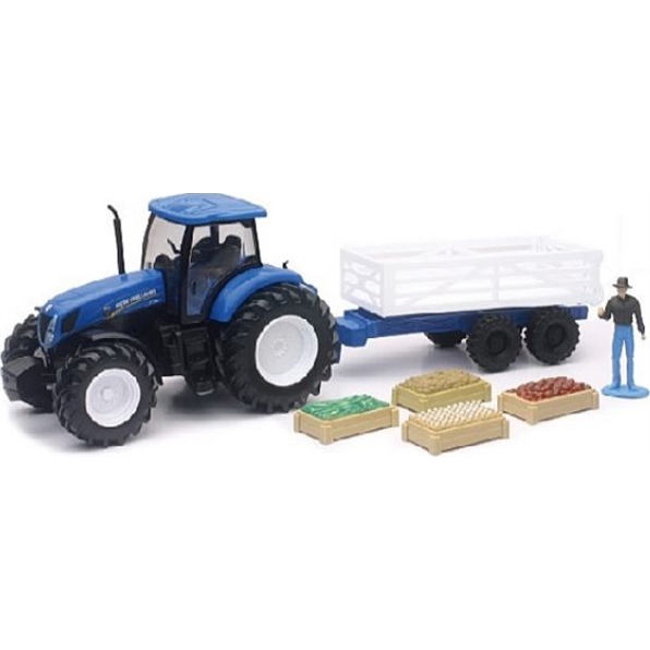 New Holland T7.270 w/Stake Trailer, Farmer and Vegetable Crates