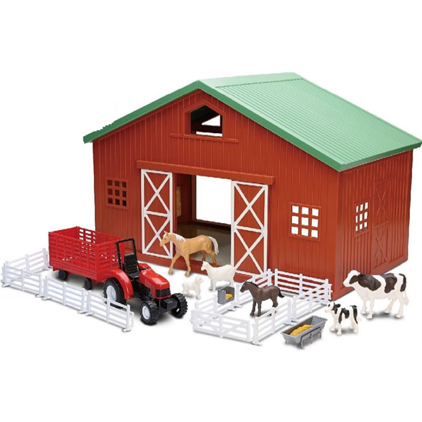 Barn Playset w/Tractor and Trailer, Cows and Horses