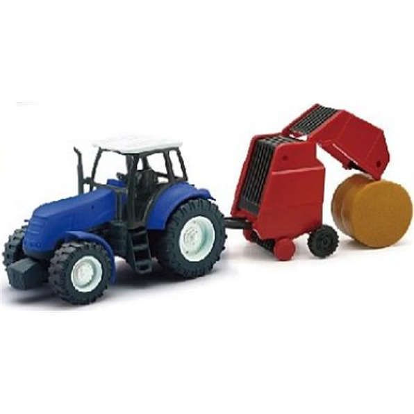 Tractor Blue + Round Baler Red