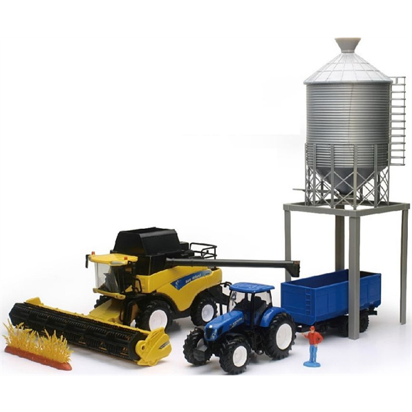New Holland Harvester CR9090 and Tractor Set T7.270 With Grain Bin Set